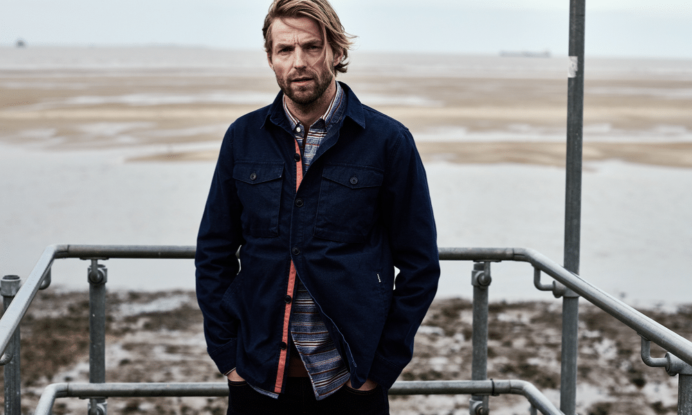 model wearing the barbour thermo overshirt
