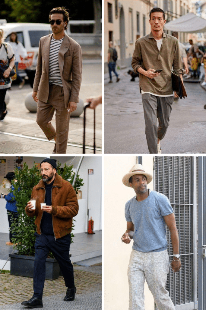men wearing neutral colour outfits