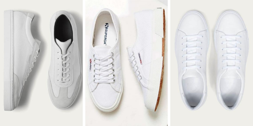 a selection of mens white trainers