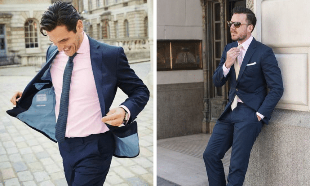 navy suit with pink shirt underneath