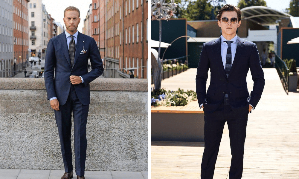 navy blue suit with blue shirt