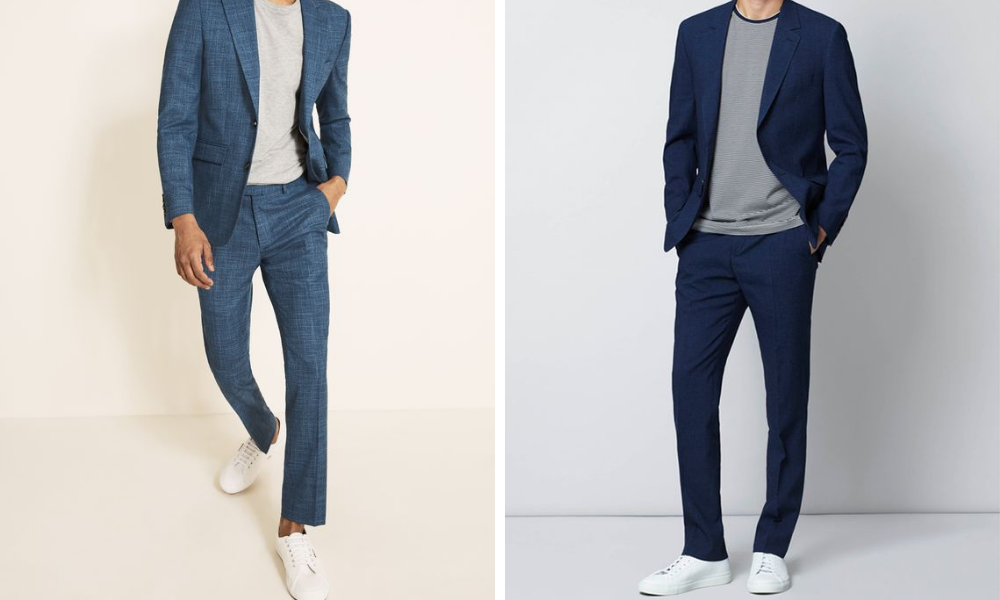 wear trainers with a navy blue suit