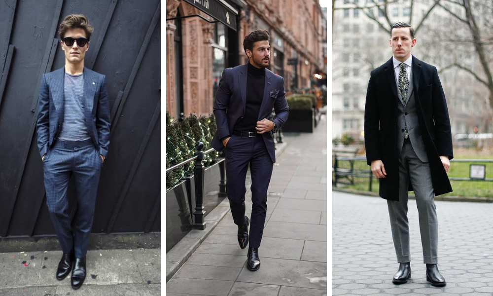 men wearing chelsea boots with suits