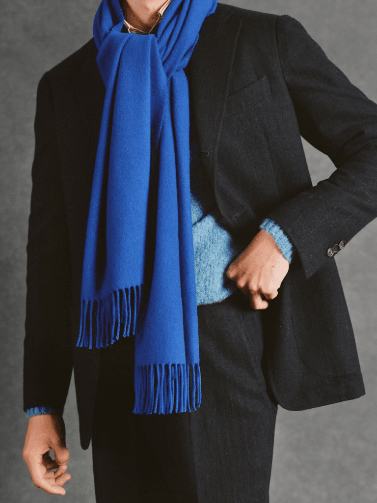 blue scarf with suit