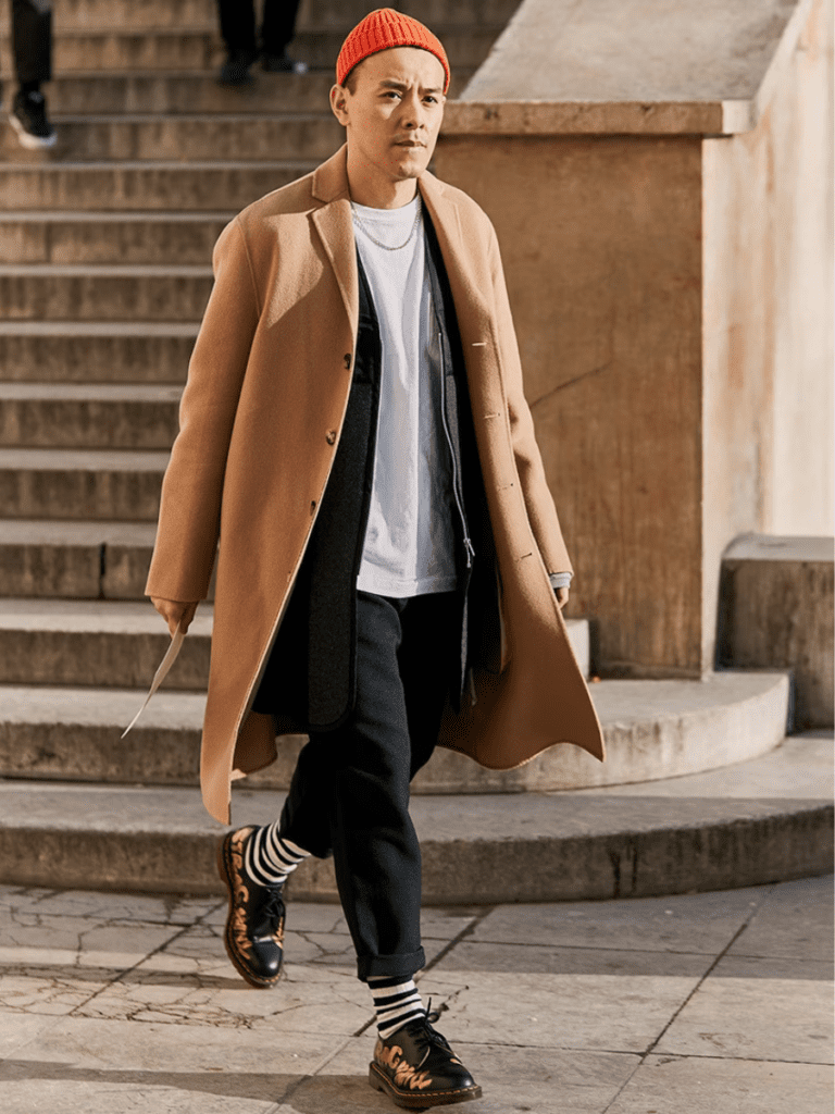 camel coat with casual clothing